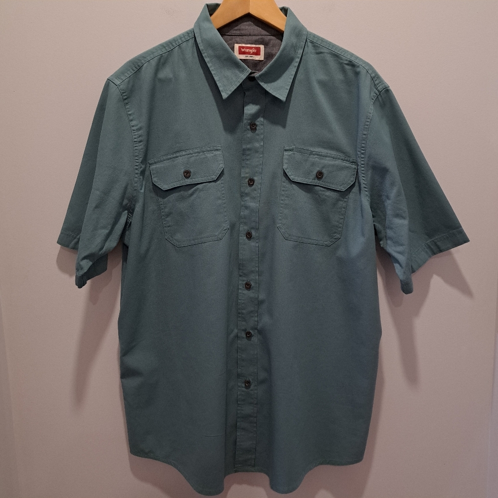 Wrangler Teal Button-Up Camp Rugged Workwear Grunge Skater Shirt Mens L